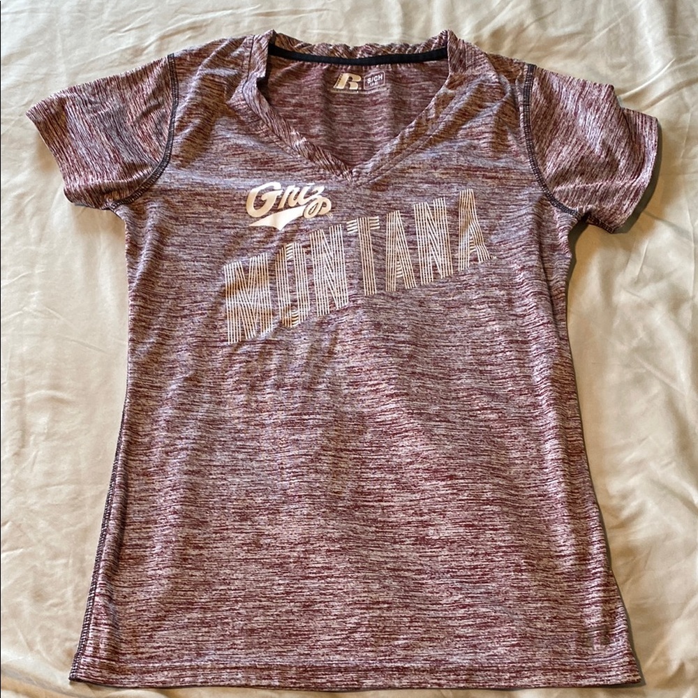 Montana Griz Russell Athletic Kids Tee - Heathered Maroon and White